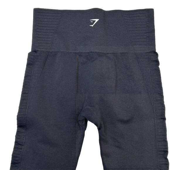 Gymshark Black Leggings Cut Out Moto Motorcycle Womens XS 18” Inseam Crop Length - Picture 3 of 10